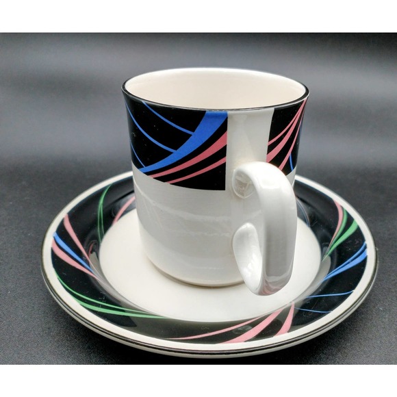 Vintage 80s Joan Luntz Sango Escapade Cup and Saucer set of 4 black pink blue - Picture 3 of 7